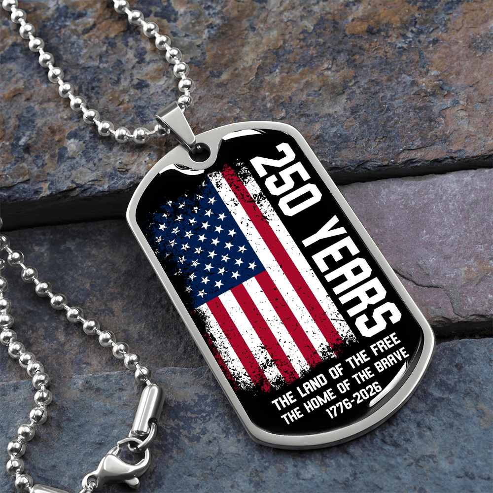 Land Of The Free USA 250th Anniversary Dog Tag Necklace