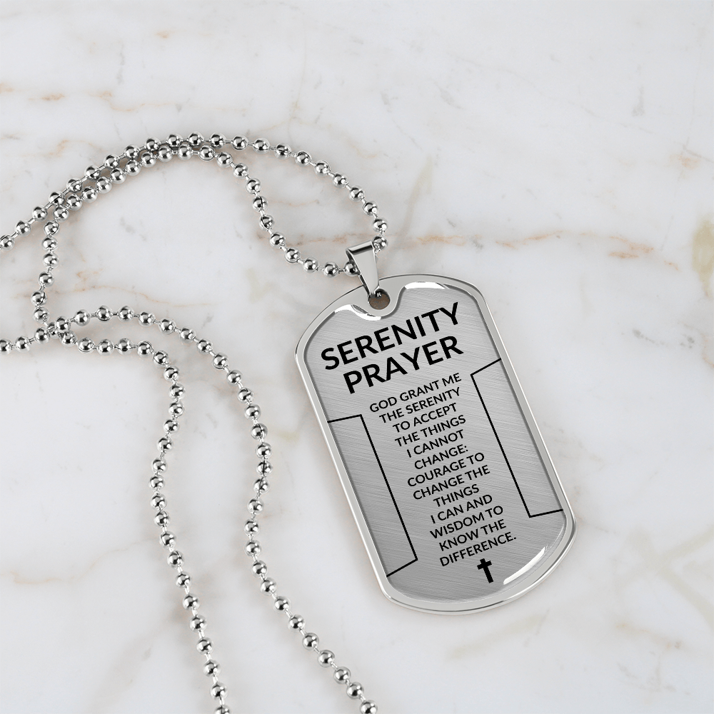Serenity Prayer Dog Tag Necklace – Christian Faith Gift for Men