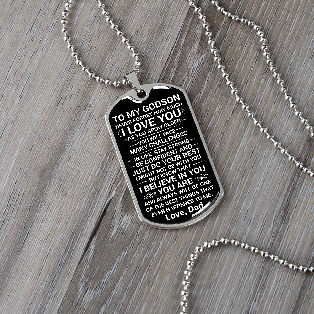 To My Godson – I Love You More Than Words Can Say Dog Tag Necklace