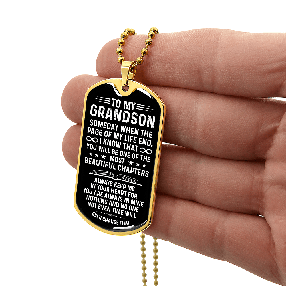 To My Grandson – One Of The Most Beautiful Chapters Dog Tag Necklace