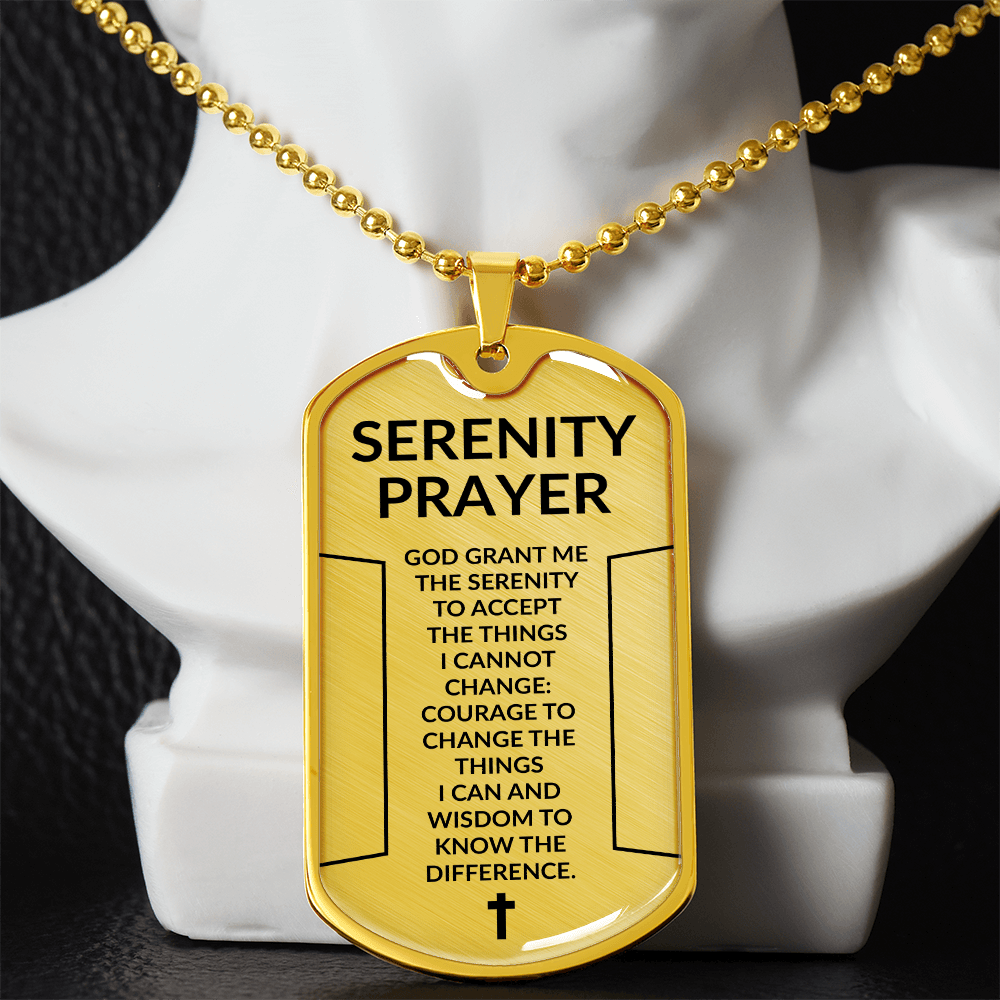 Serenity Prayer Dog Tag Necklace – Christian Faith Gift for Men