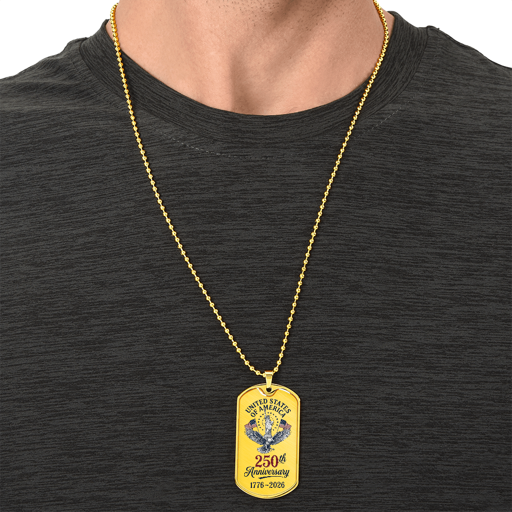 USA 250th Anniversary Dog Tag Necklace – Patriotic Gift 1776-2026