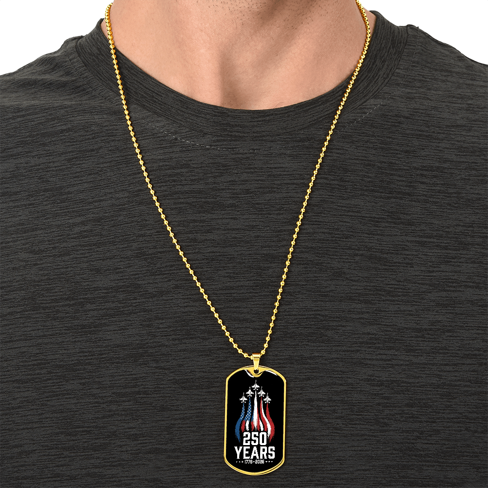 America 250 Years Dog Tag Necklace – Patriotic Fighter Jet Gift 1776-2026
