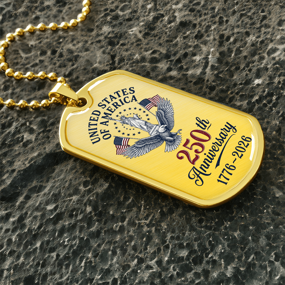 USA 250th Anniversary Dog Tag Necklace – Patriotic Gift 1776-2026