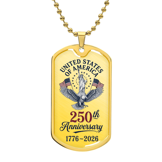 USA 250th Anniversary Dog Tag Necklace – Patriotic Gift 1776-2026