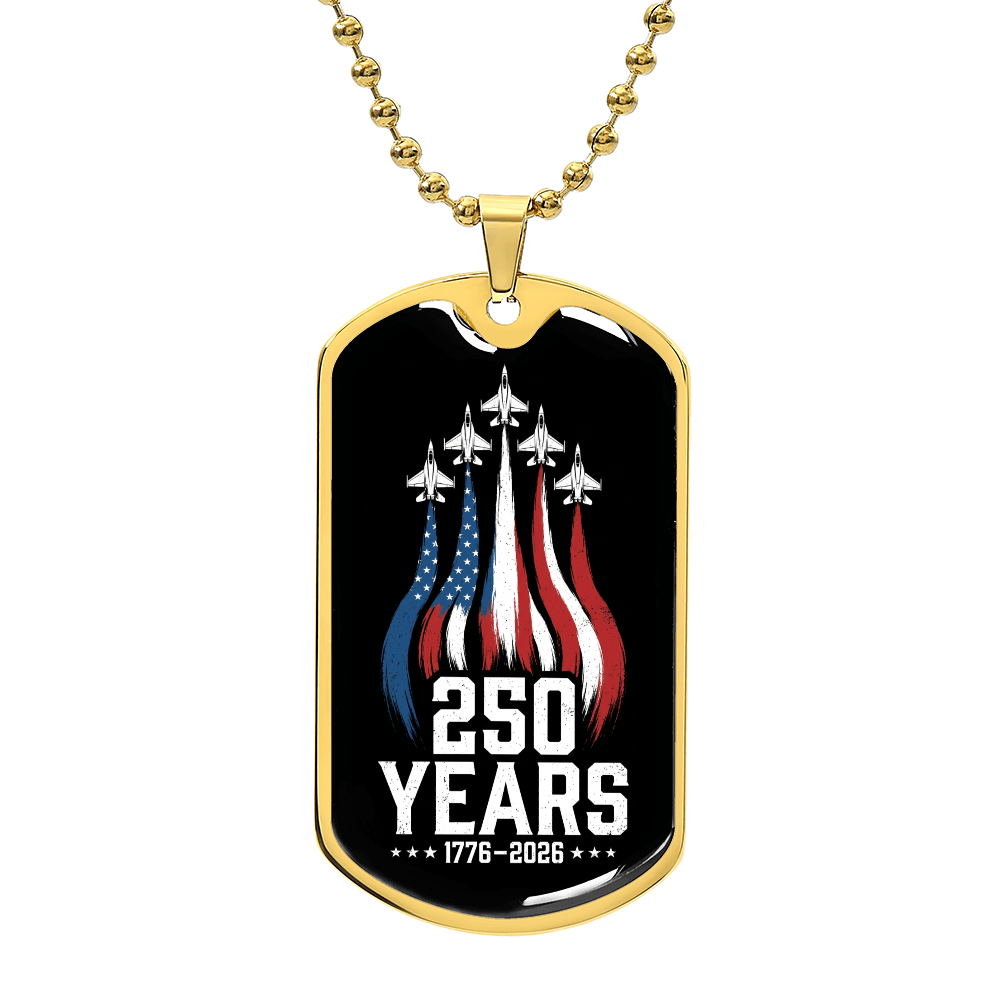America 250 Years Dog Tag Necklace – Patriotic Fighter Jet Gift 1776-2026