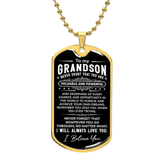 To My Grandson Dog Tag Necklace — You Are Valuable and Powerful, Love from Grandpa