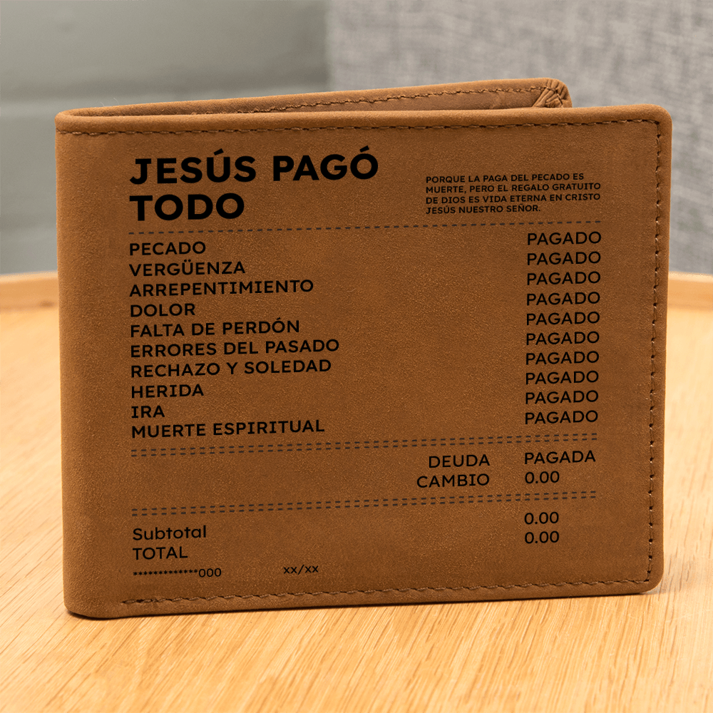 Billetera Cristiana “Jesús Pagó Todo” – Regalo de Fe para Hombre