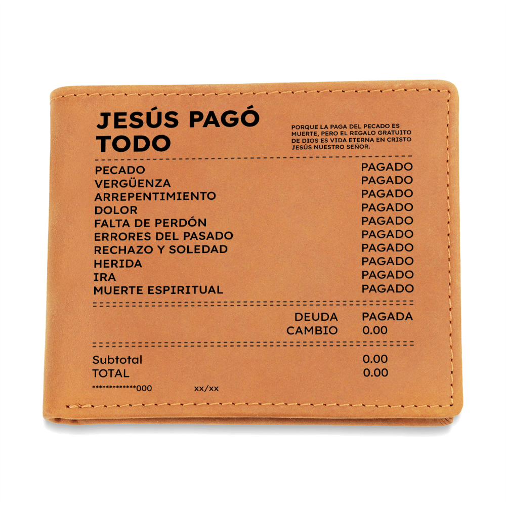 Billetera Cristiana “Jesús Pagó Todo” – Regalo de Fe para Hombre