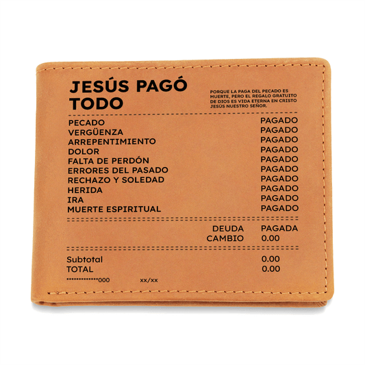 Billetera Cristiana “Jesús Pagó Todo” – Regalo de Fe para Hombre