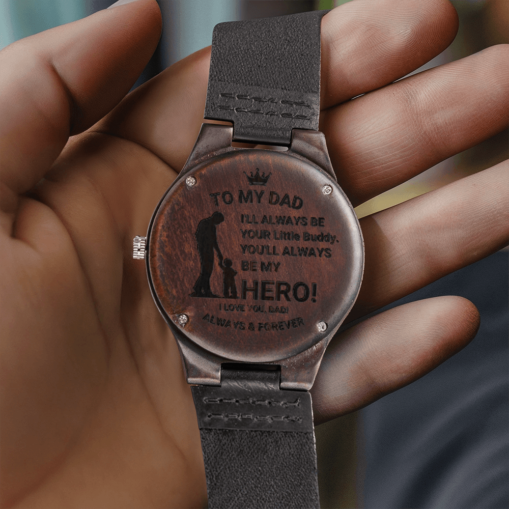 To My Dad – You Will Always Be My Hero Wooden Watch Gift For Father