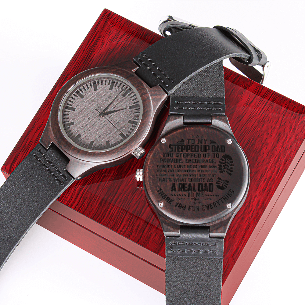 To My Stepdad – You Stepped Up Like A Real Dad Wooden Watch Gift