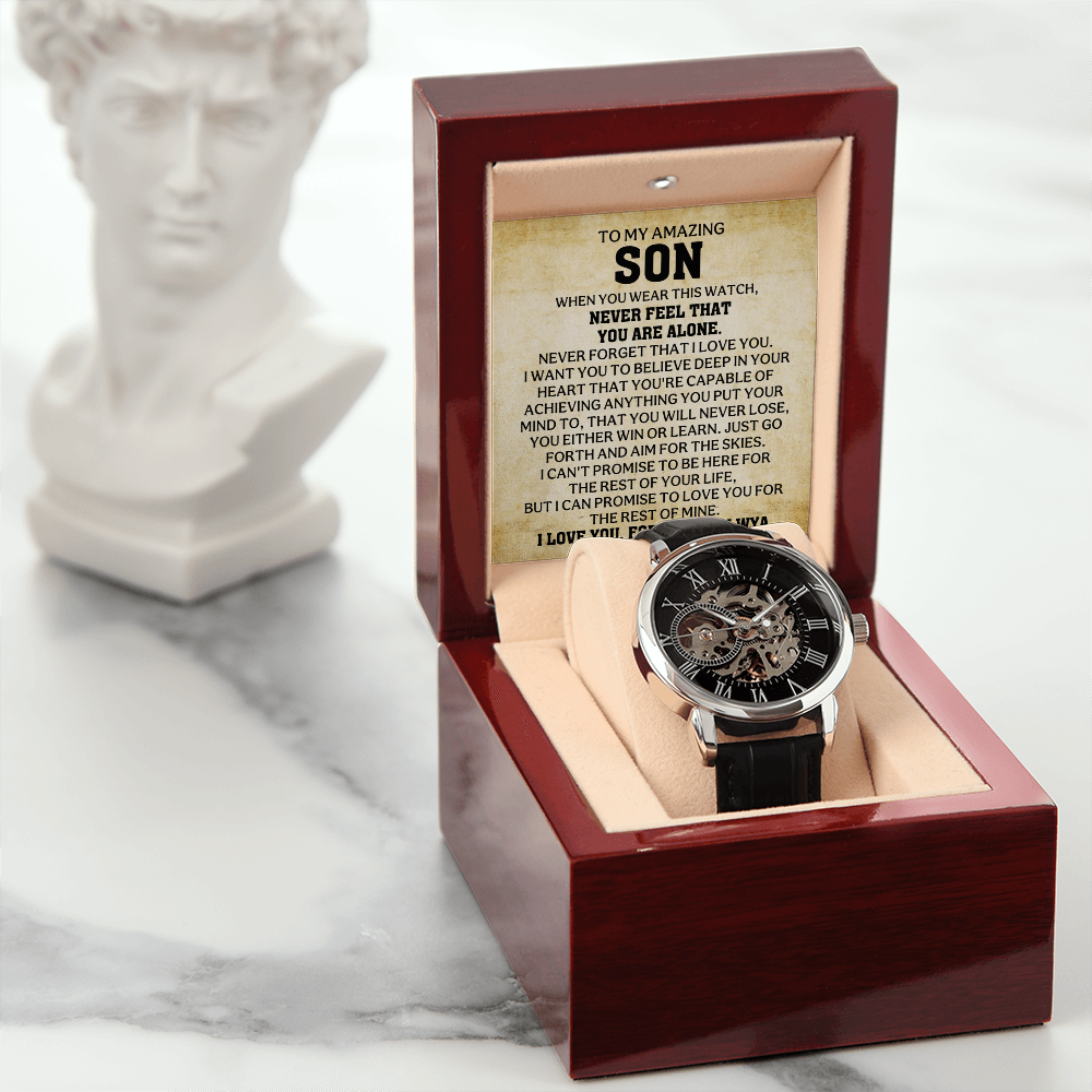To My Son – “Never Feel That You Are Alone” Skeleton Watch Gift