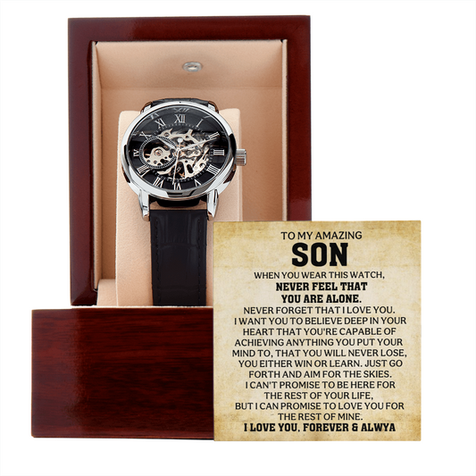 To My Son – “Never Feel That You Are Alone” Skeleton Watch Gift