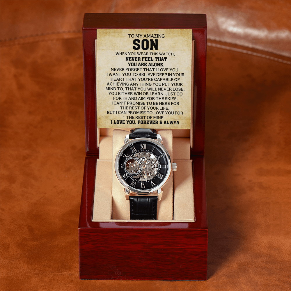 To My Son – “Never Feel That You Are Alone” Skeleton Watch Gift