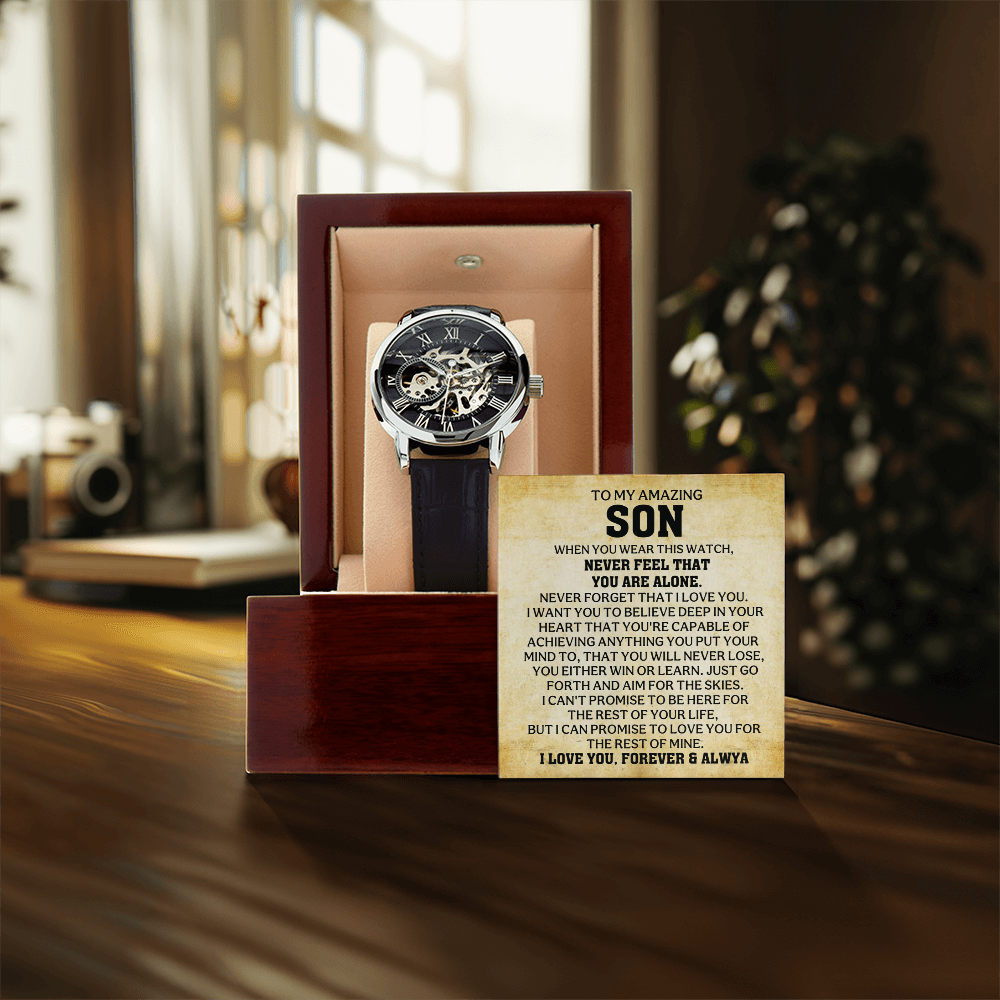 To My Son – “Never Feel That You Are Alone” Skeleton Watch Gift