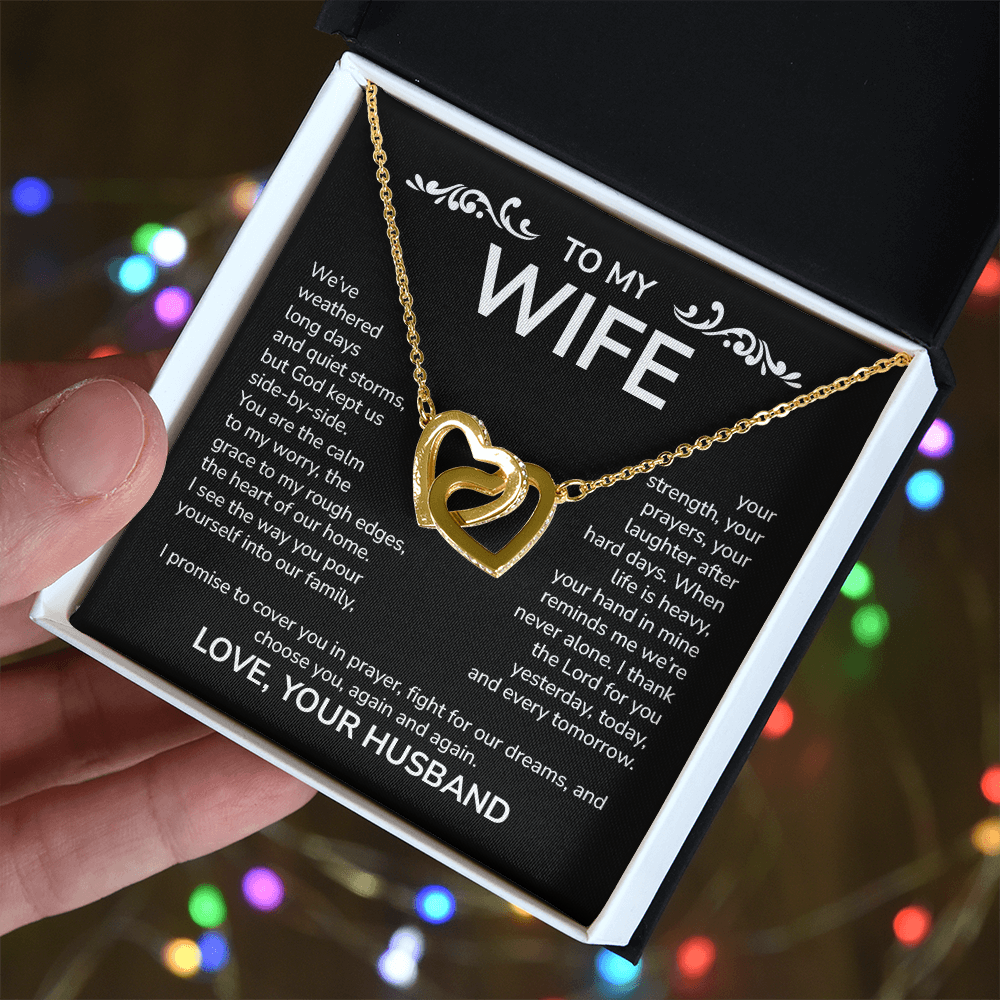 To My Wife – Interlocking Hearts Necklace from Husband | God Kept Us Side-by-Side