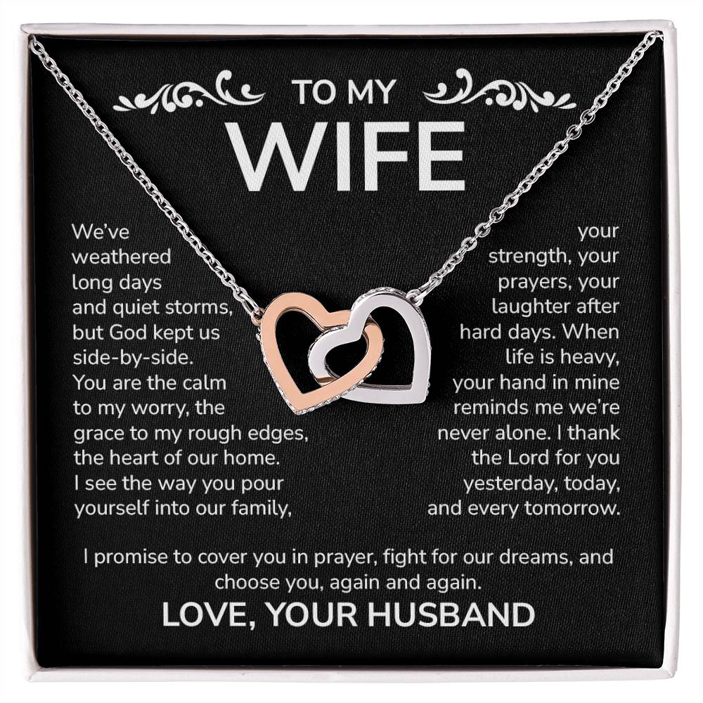 To My Wife – Interlocking Hearts Necklace from Husband | God Kept Us Side-by-Side