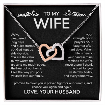 To My Wife – Interlocking Hearts Necklace from Husband | God Kept Us Side-by-Side