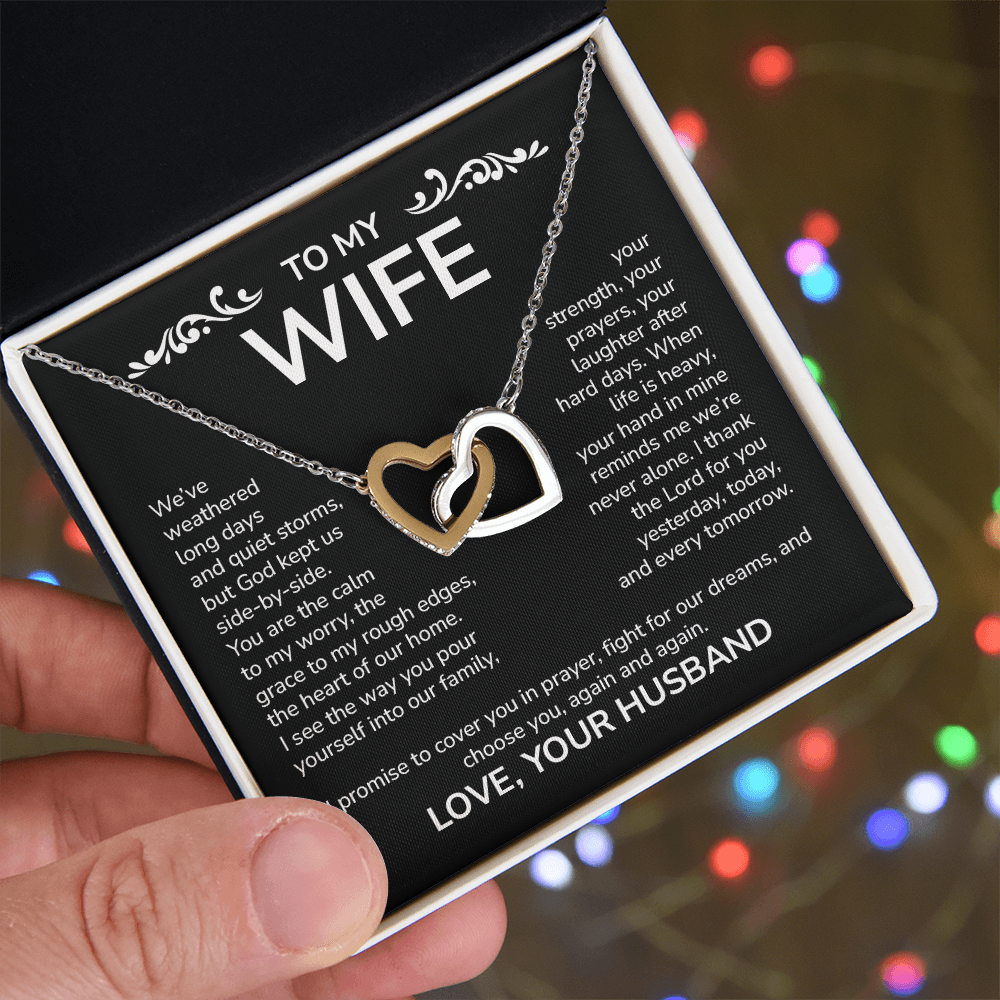 To My Wife – Interlocking Hearts Necklace from Husband | God Kept Us Side-by-Side