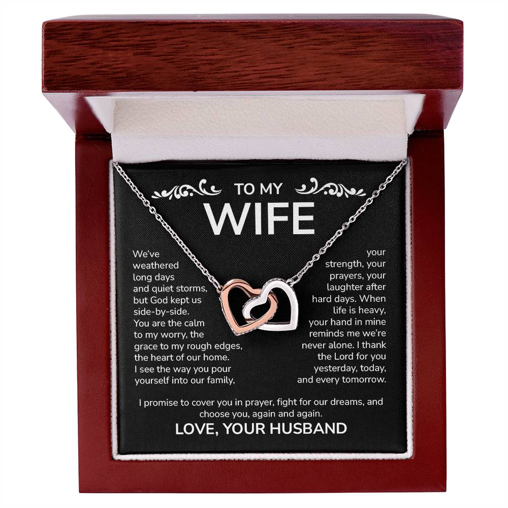 To My Wife – Interlocking Hearts Necklace from Husband | God Kept Us Side-by-Side