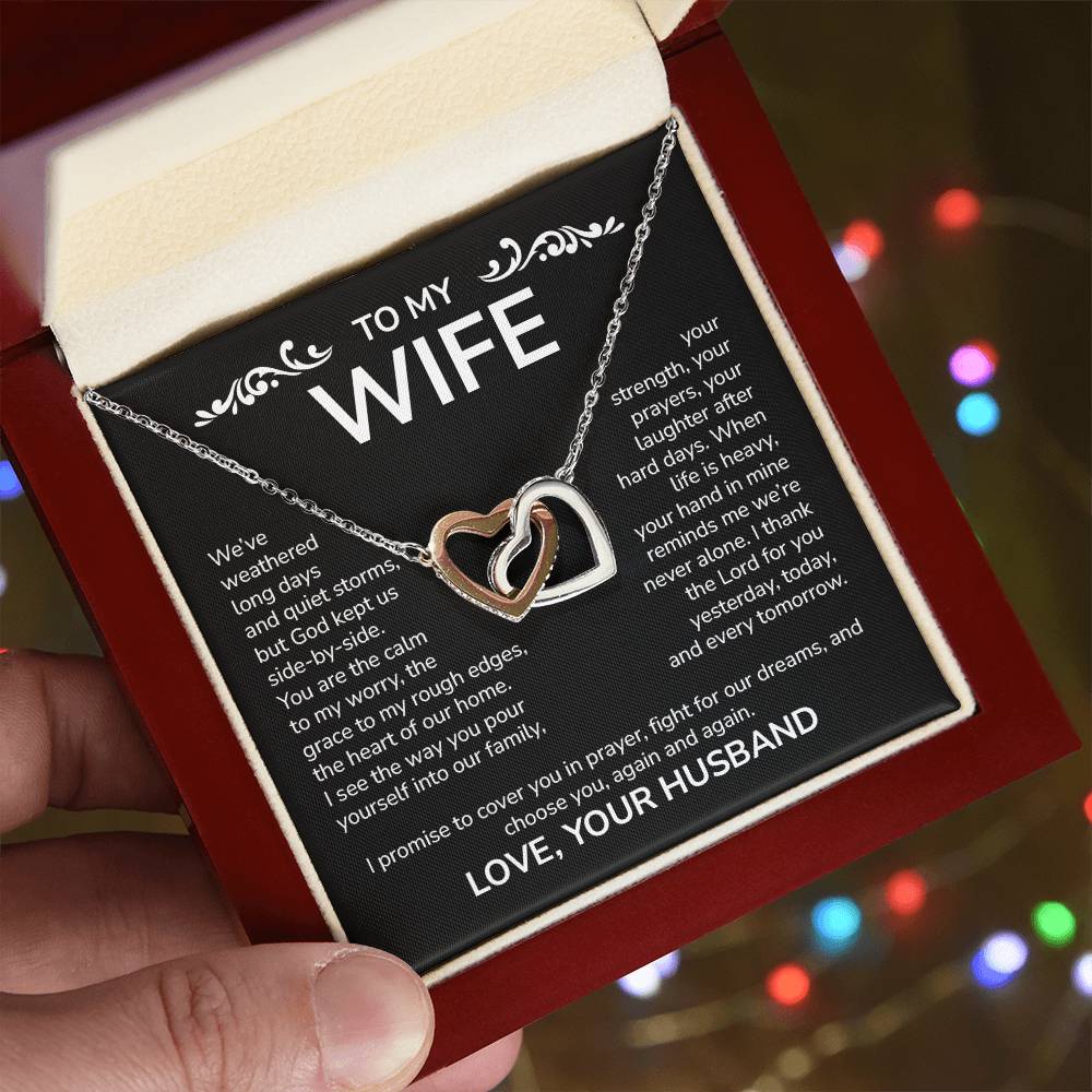 To My Wife – Interlocking Hearts Necklace from Husband | God Kept Us Side-by-Side