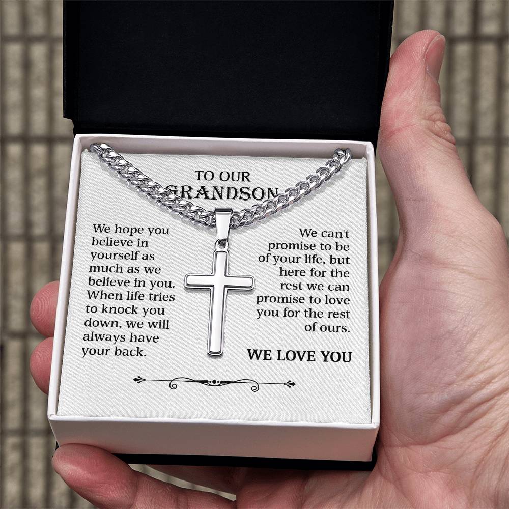 To Our Grandson - We Believe In You (Artisan Cross Necklace)