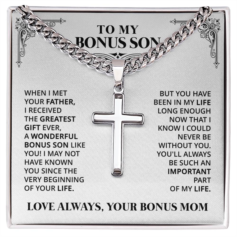 To My Bonus Son - Love Always, Your Bonus Mom (Cross Necklace)