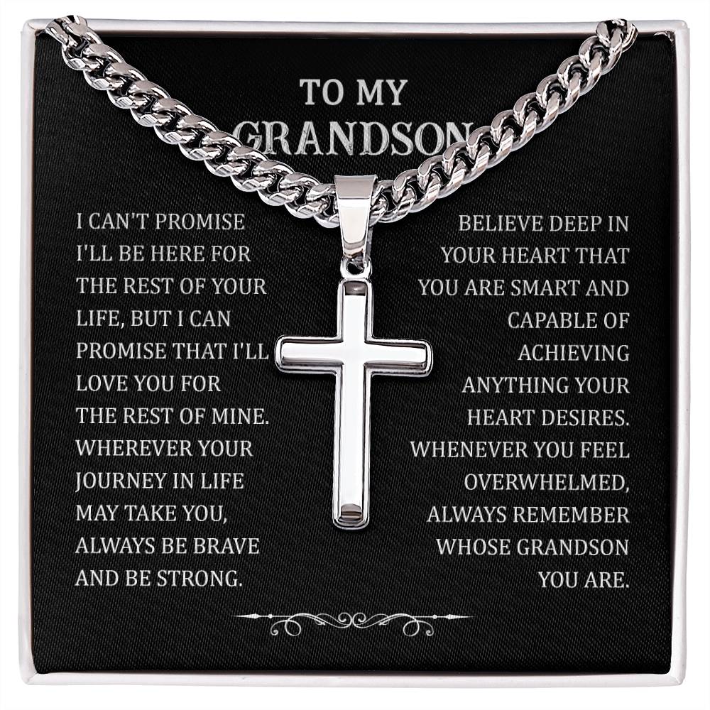 To My Grandson - Believe Deep In Your Heart (Artisan Cross Necklace)