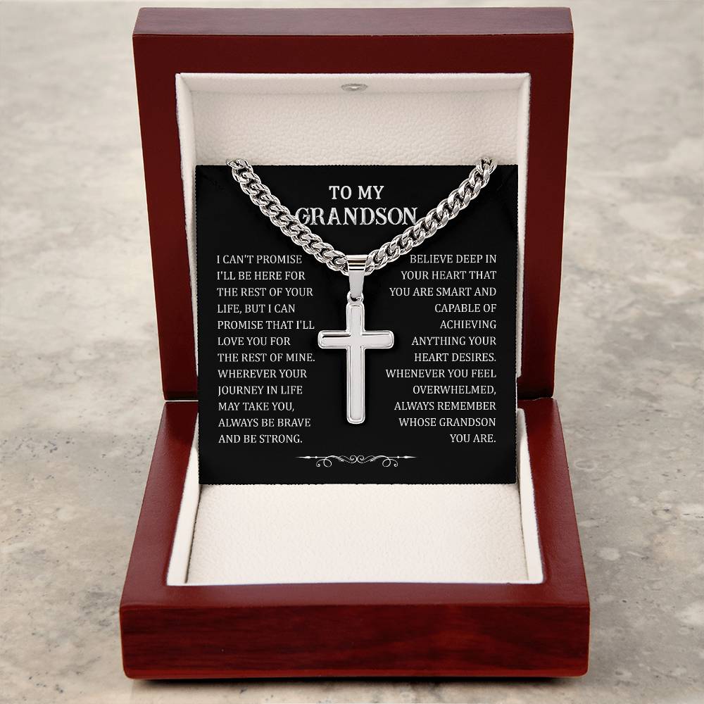 To My Grandson - Believe Deep In Your Heart (Artisan Cross Necklace)