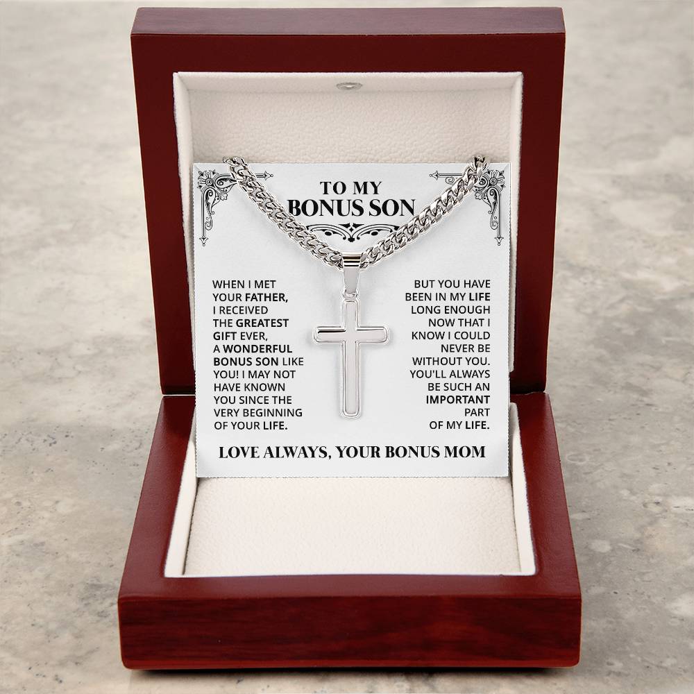 To My Bonus Son - Love Always, Your Bonus Mom (Cross Necklace)