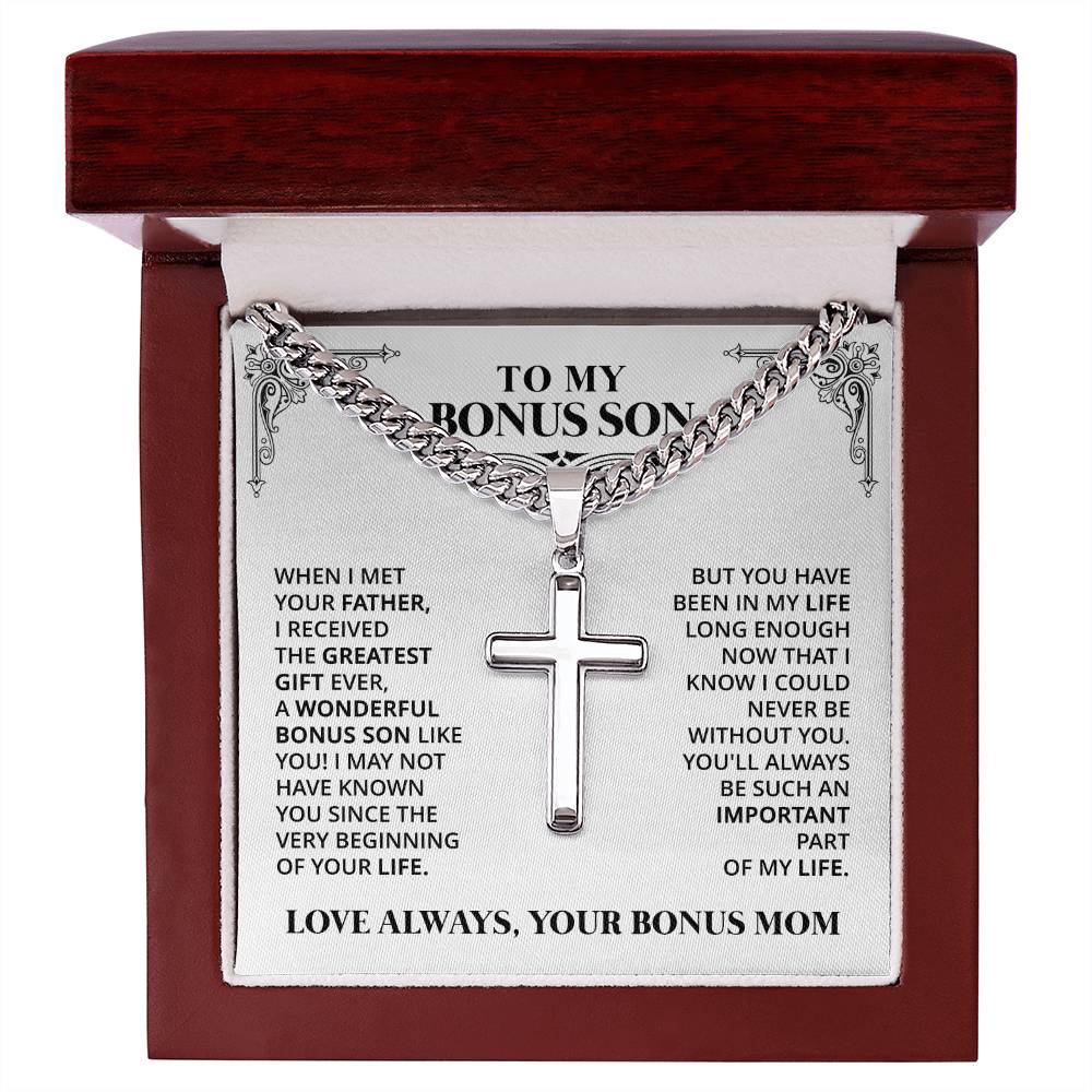 To My Bonus Son - Love Always, Your Bonus Mom (Cross Necklace)