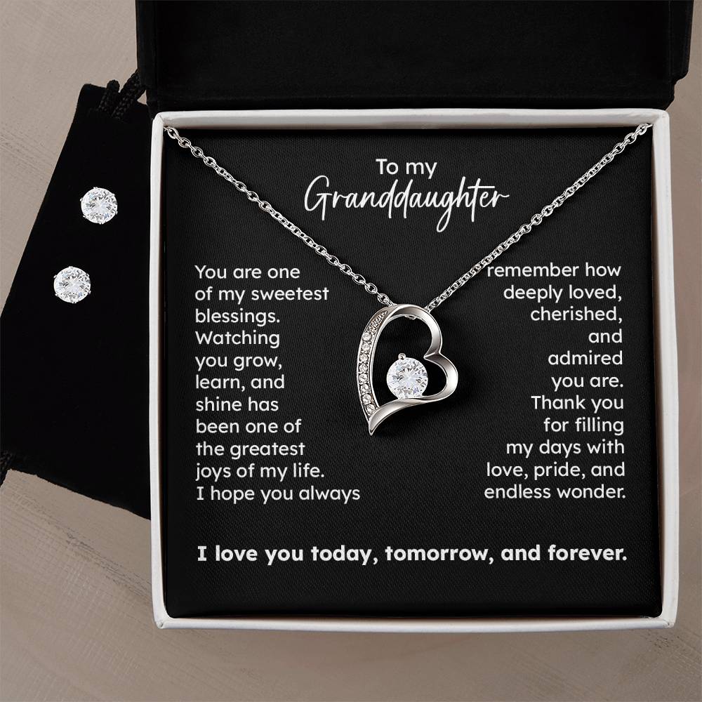 To My Granddaughter Heart Necklace with CZ Earrings Included – Sweetest Blessing