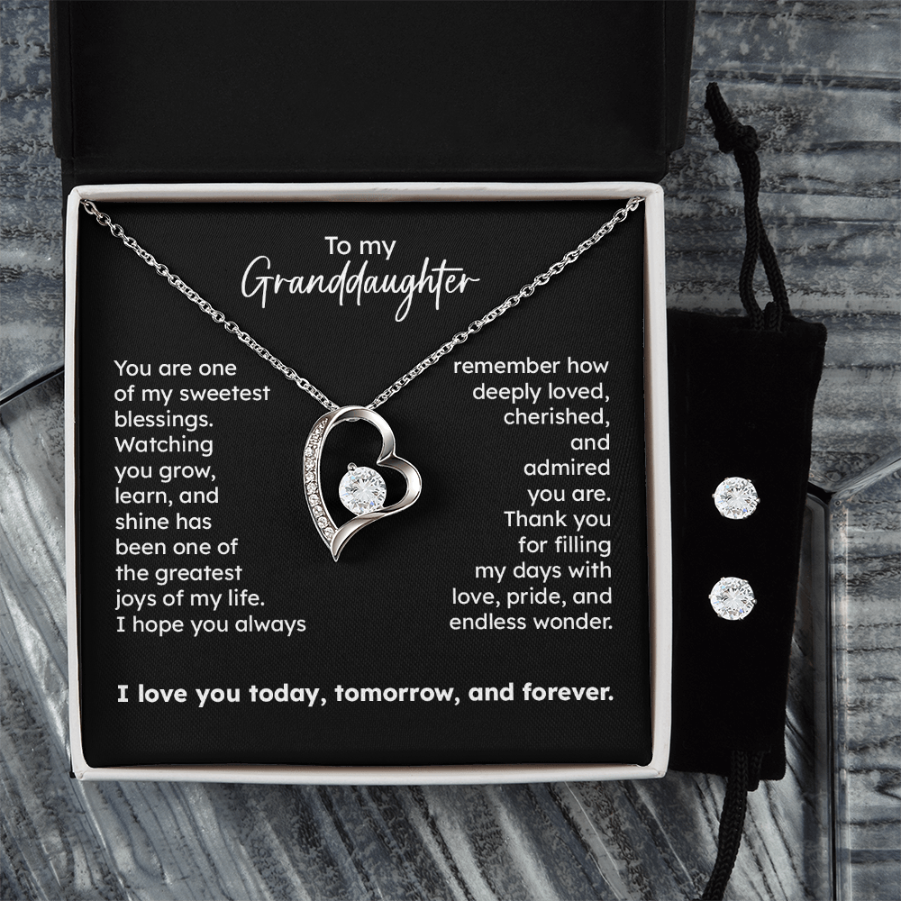 To My Granddaughter Heart Necklace with CZ Earrings Included – Sweetest Blessing