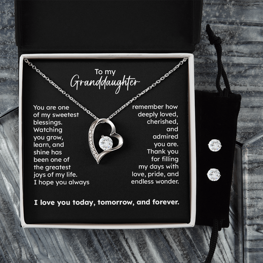 To My Granddaughter Heart Necklace with CZ Earrings Included – Sweetest Blessing
