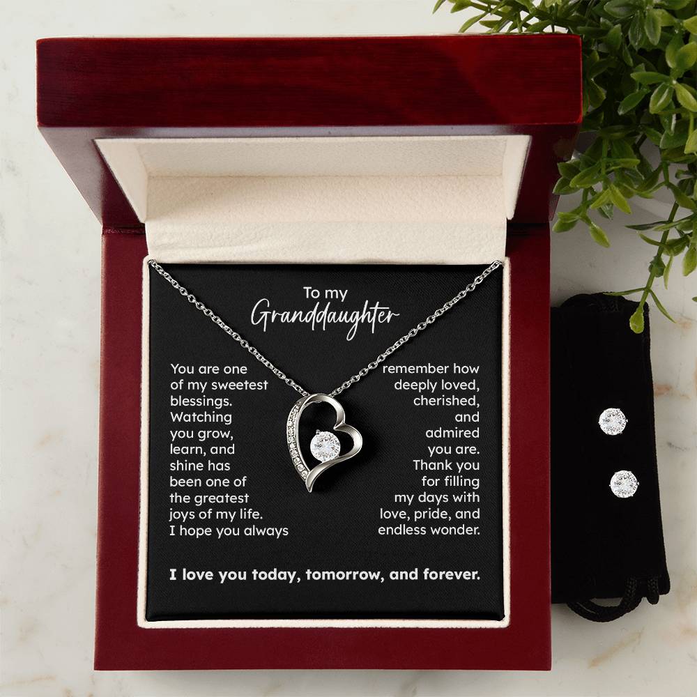 To My Granddaughter Heart Necklace with CZ Earrings Included – Sweetest Blessing