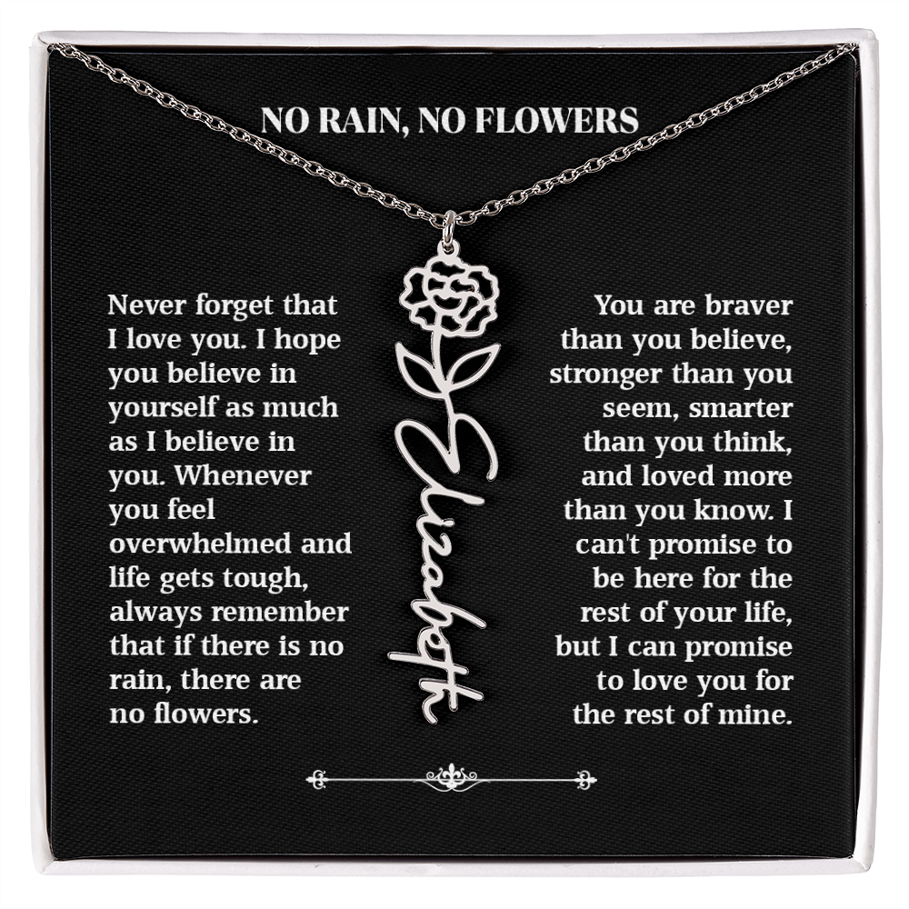 No Rain, No Flowers – Personalized Rose Necklace Gift for Her