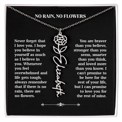No Rain, No Flowers – Personalized Rose Necklace Gift for Her