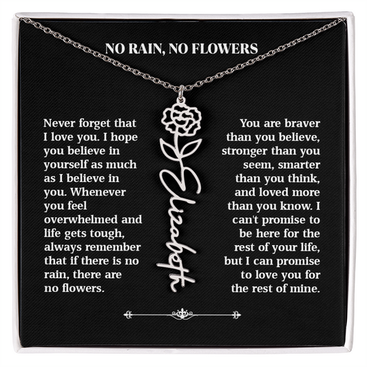 No Rain, No Flowers – Personalized Rose Necklace Gift for Her