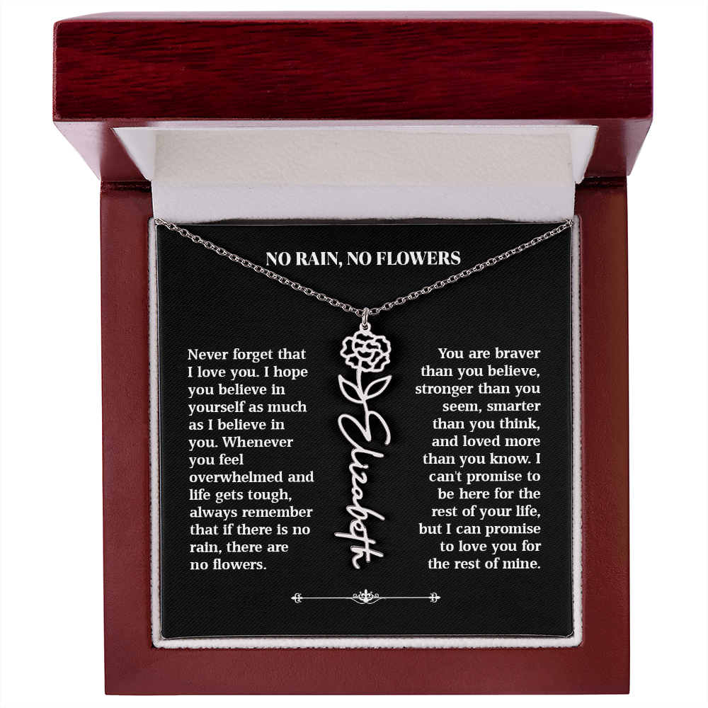 No Rain, No Flowers – Personalized Rose Necklace Gift for Her