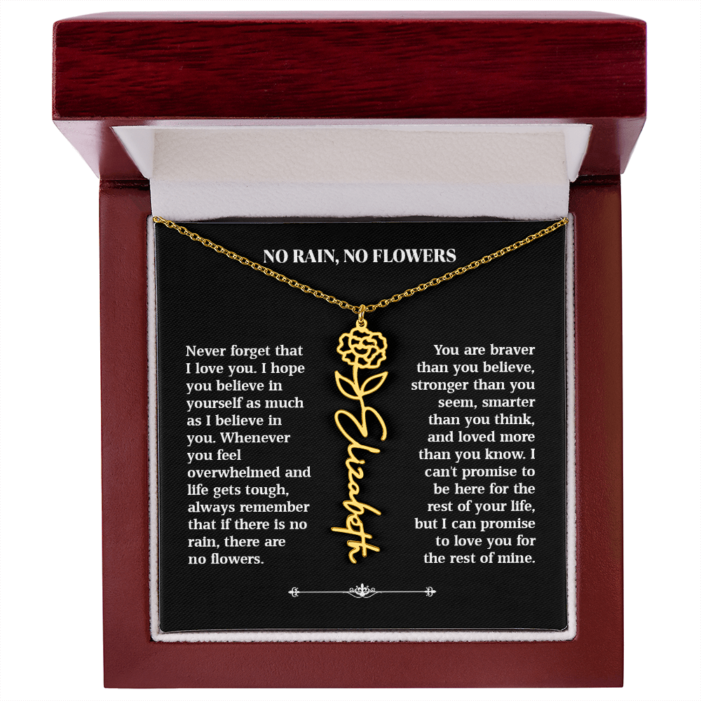 No Rain, No Flowers – Personalized Rose Necklace Gift for Her