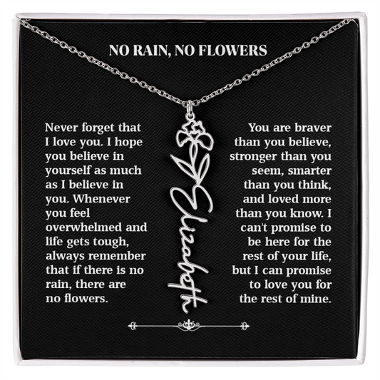 No Rain, No Flowers – Personalized Rose Necklace Gift for Her