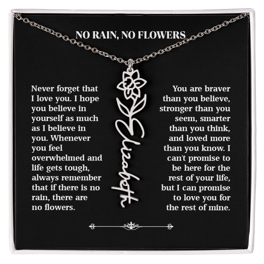 No Rain, No Flowers – Personalized Rose Necklace Gift for Her