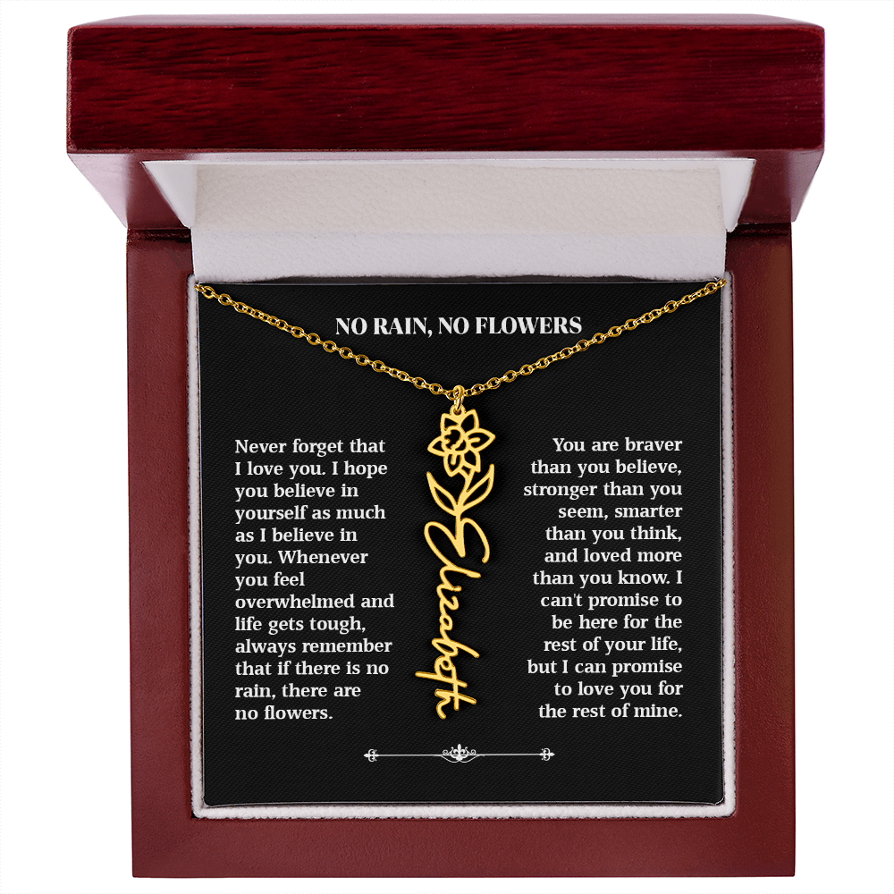 No Rain, No Flowers – Personalized Rose Necklace Gift for Her
