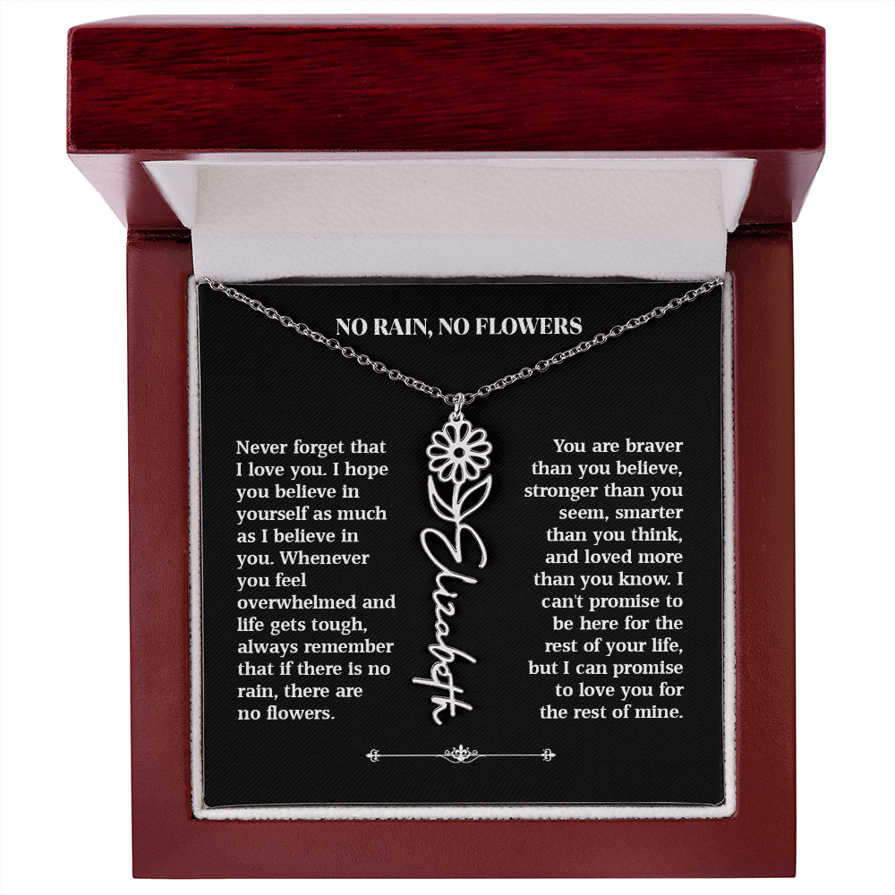No Rain, No Flowers – Personalized Rose Necklace Gift for Her