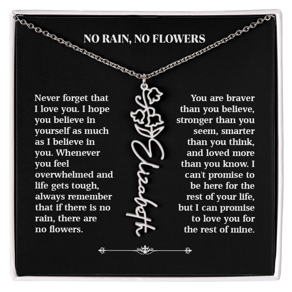 No Rain, No Flowers – Personalized Rose Necklace Gift for Her