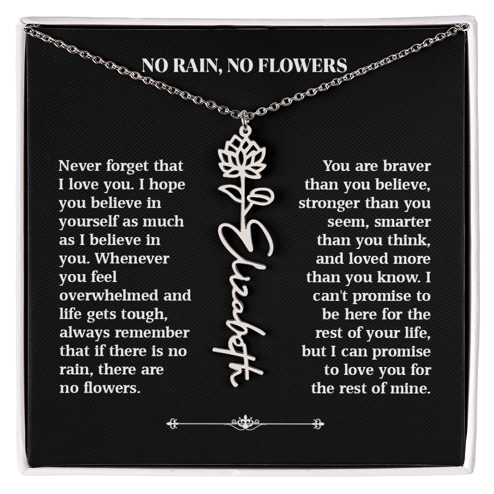 No Rain, No Flowers – Personalized Rose Necklace Gift for Her