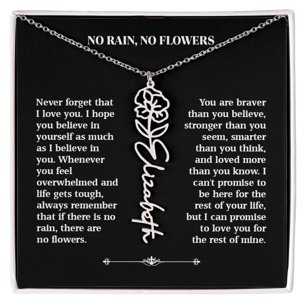 No Rain, No Flowers – Personalized Rose Necklace Gift for Her