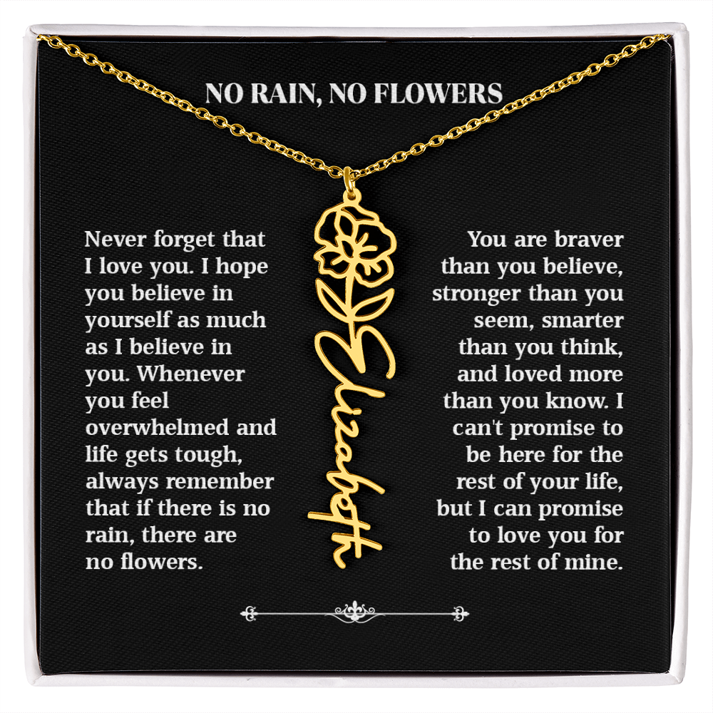 No Rain, No Flowers – Personalized Rose Necklace Gift for Her