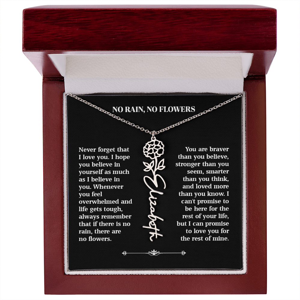 No Rain, No Flowers – Personalized Rose Necklace Gift for Her